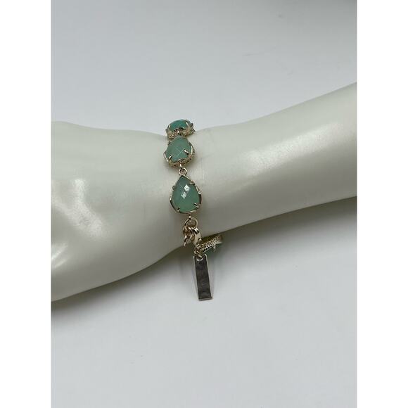 Kendra Scott Brynn Gold Plated Mint Light Green Chalcedony Bracelet Retired - Picture 10 of 10